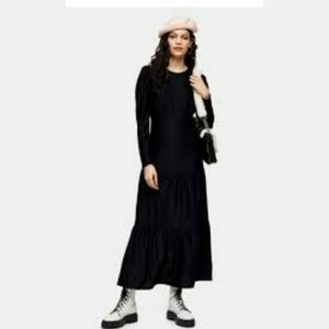 Top Shop long sleeve black tiered dress sz 4 EUC